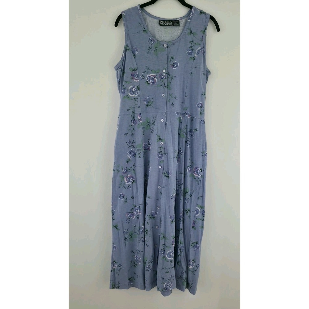 Vtg 90s Nick & Sarah Floral Dress Womens Sz L Midi Button Front Cottagecore